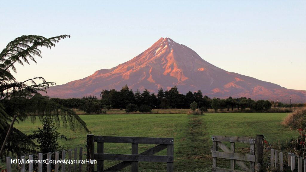 Sunrise on Mount Taranaki, North Island, New Zealand.