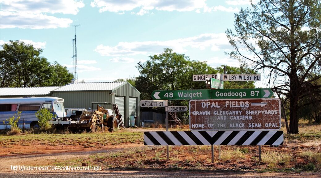 Signpost to the opal fields of Lightning Ridge, New South Wales, Australia.