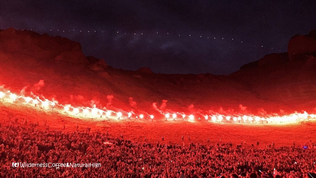 Row of torches at the Þjóðhátíð Festival on Vestmannaeyjar, Iceland.