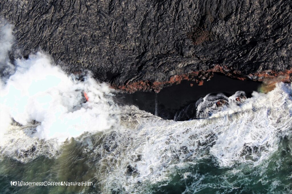 Lava flowing into the sea, Kilauea, Hawaii Big Island.