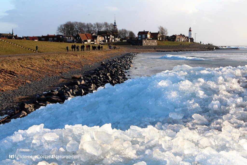 Piles of drifting ice on the shores of Urk Piles of drifting ice on the shores of Urk, The Netherlands.