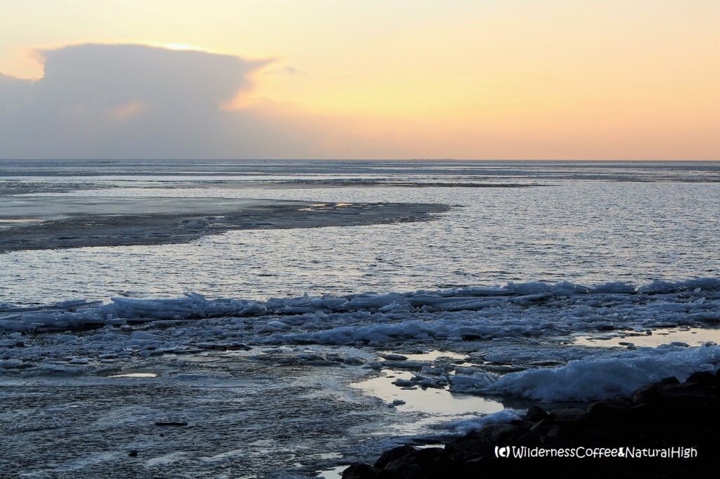 Sunset over the icy IJsselmeer Sunset over the icy IJsselmeer, The Netherlands.