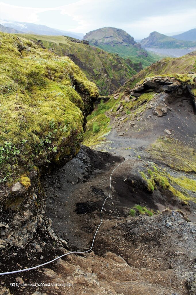Descent into Thórsmörk on the Fimmvörðuháls hiking route, Iceland.