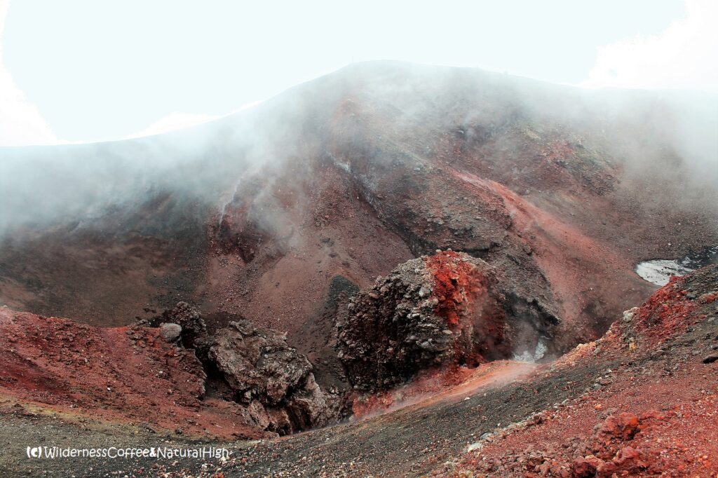 View into the Southeast crater, Etna summit hike, Sicily, Italy.