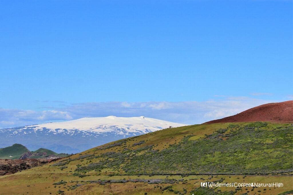 View to Eyjafjallajökull and Eldfell from Helgafell volcano, Heimaey, Vestmannaeyjar, Iceland.