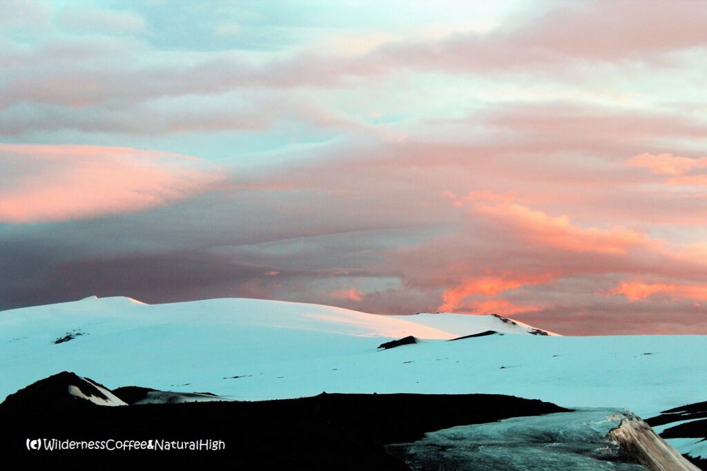 Midnight sunset on Eyjafjallajökull volcano, Iceland.