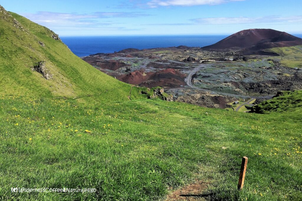 Heimaklettur hike upper slope, Vestmannaeyjar, Iceland.