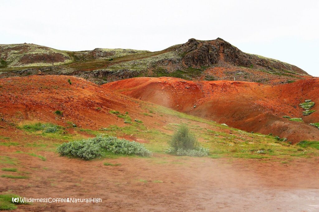 Hallucinating red hills, Geysir, Golden Circle, Iceland.