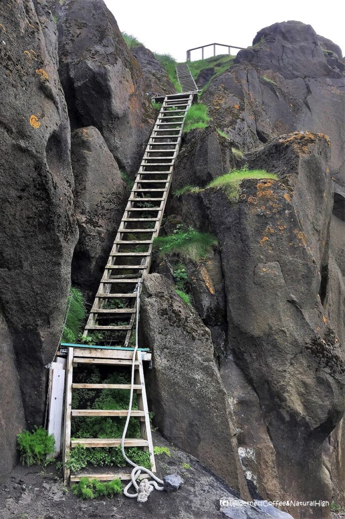 Ladders on the Heimaklettur hike, Heimaey, Iceland.
