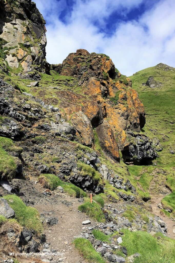 Heimaklettur hike, walking track, Vestmannaeyjar, Iceland.