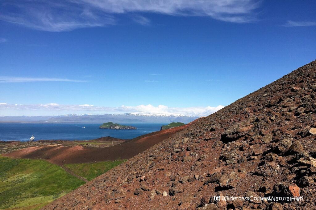 Helgafell hike, gravelly slope, Heimaey, Vestmannaeyjar, Iceland.