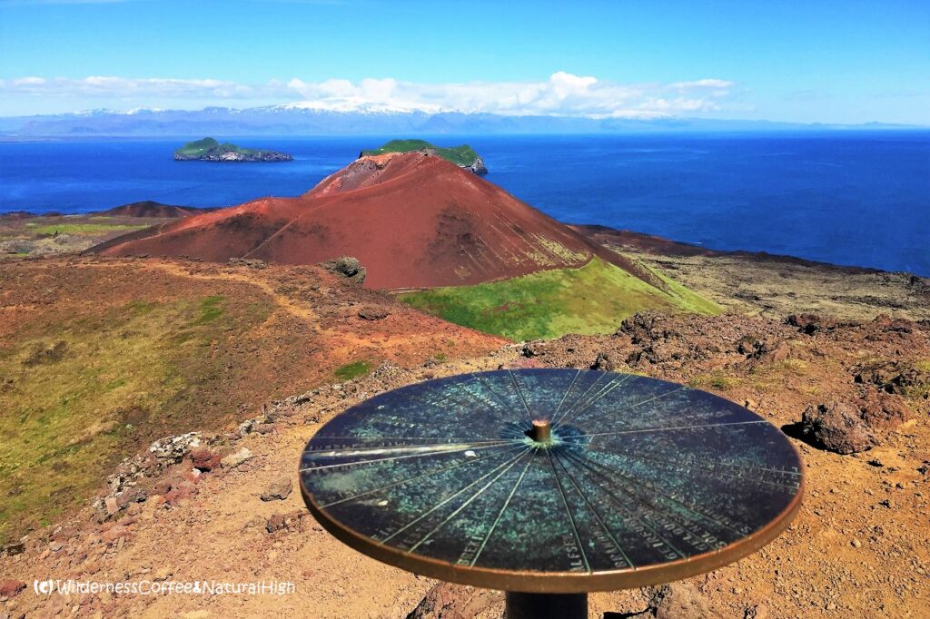 Viewdial on Helgafell, Vestmannaeyjar, Iceland.