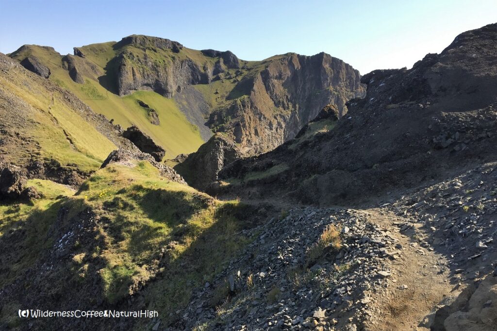 Herjólfsdalur ridge track, Heimaey, Vestmannaeyjar, Iceland.