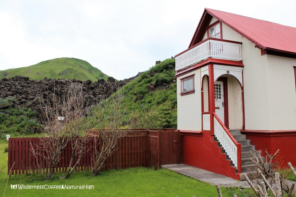 House on the Eldfell volcano lava flow, Heimaey, Vestmannaeyjar, Iceland.