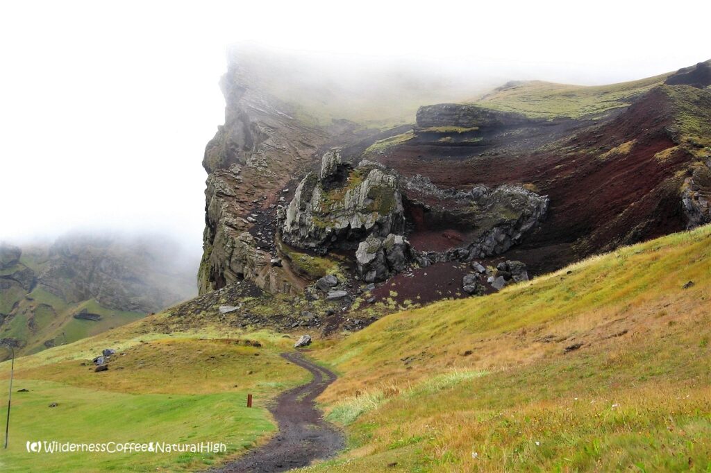 Path into Herjólfsdalur, Vestmannaeyjar, Iceland.