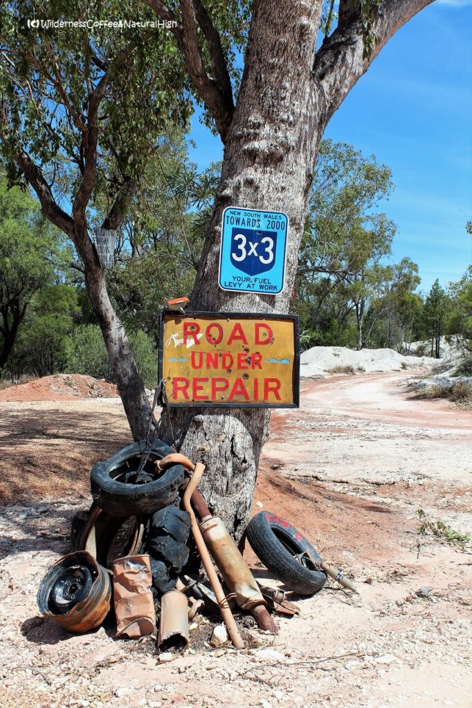 Road under repair, The Grawin, Lightning Ridge. New South Wales, Australia.