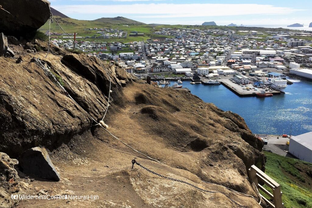 Heimaklettur ropes and chains, Vestmannaeyjar, Iceland.