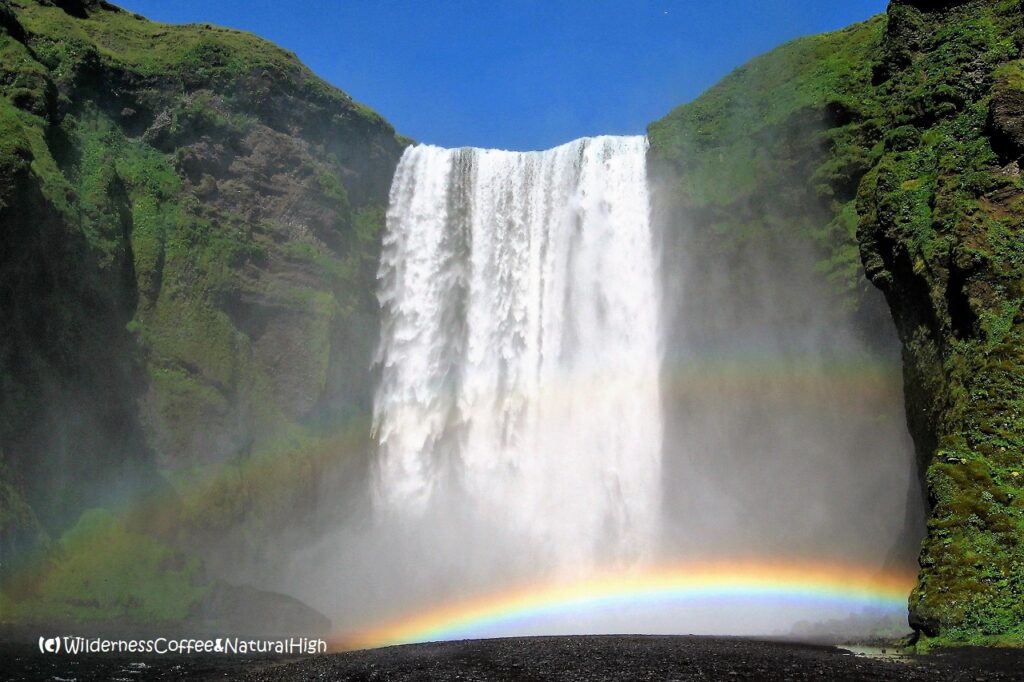 Skógafoss rainbow waterfall, south coast Ring Road, Iceland.
