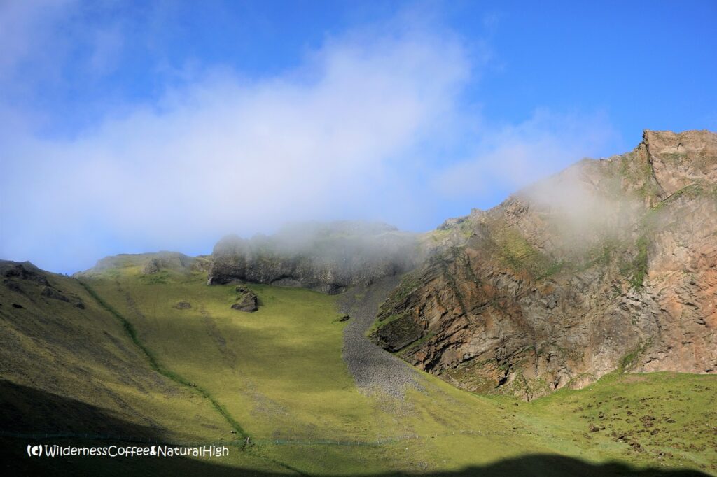 Steep path, Herjólfsdalur hike, Heimaey, Vestmannaeyjar, Iceland.