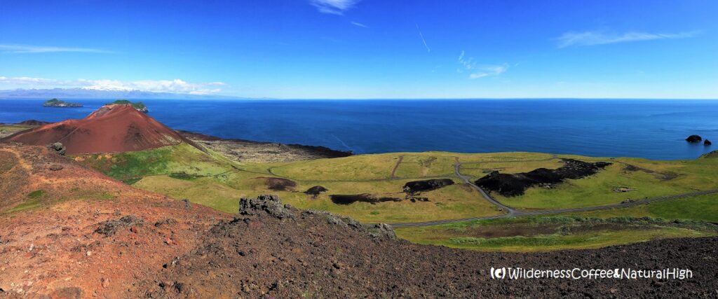 View from the top of Helgafell volcano, Heimaey, Vestmannaeyjar, Iceland.