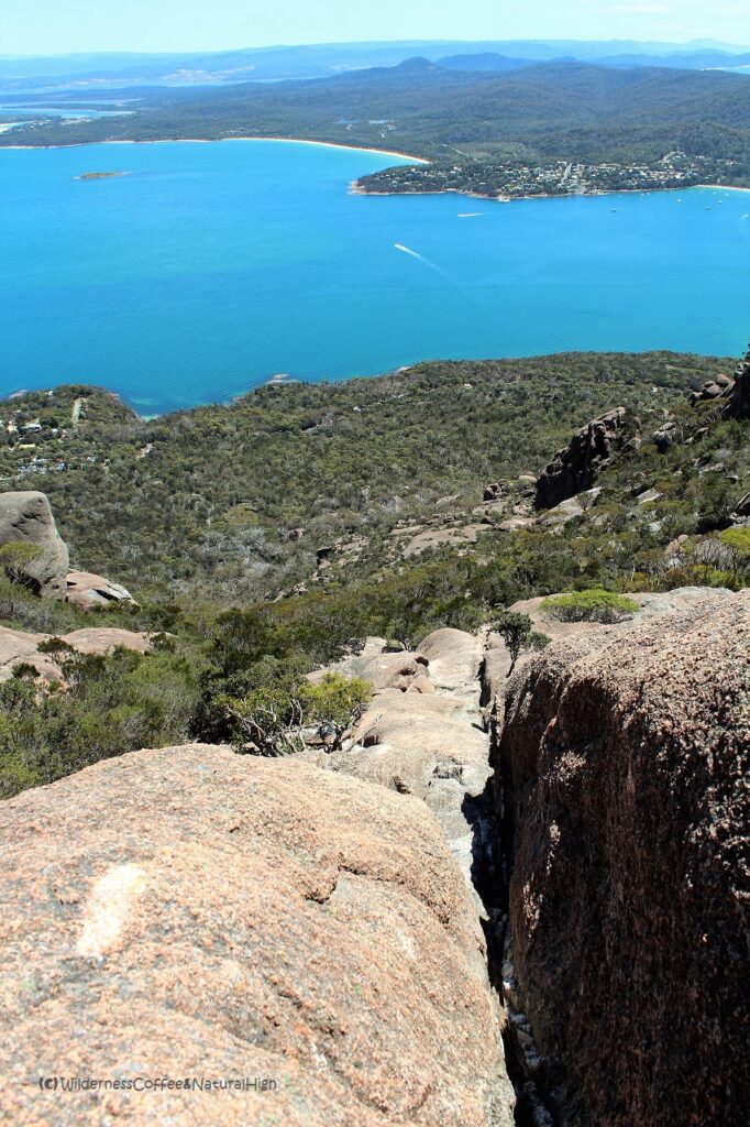 The scary bit going down... The scrambling slope down on the Mount Amos track, Tasmania, Australia.