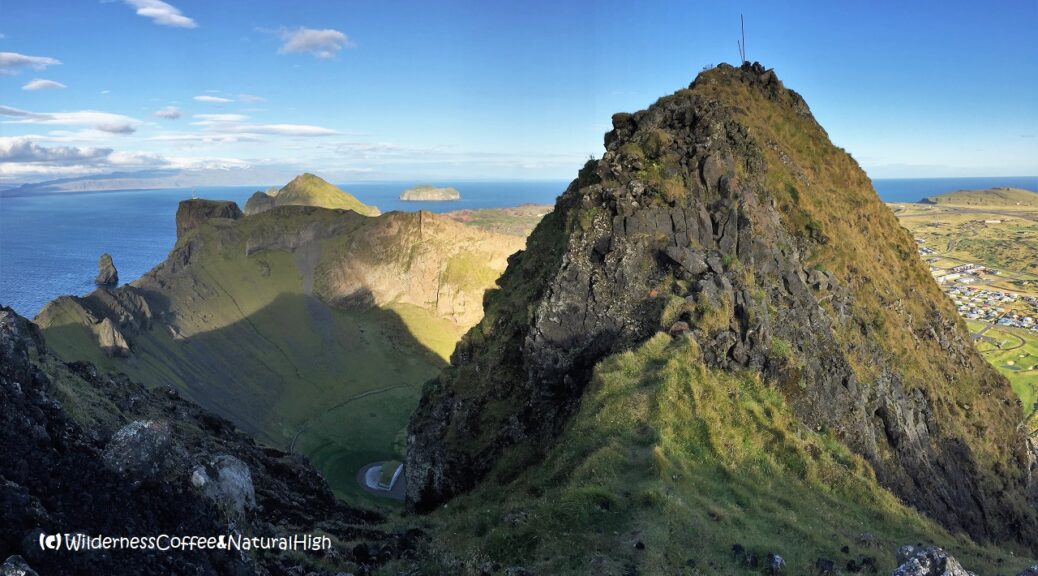 View to Blátindur, Herjólfsdalur, Heimaey, Vestmannaeyjar, Iceland.