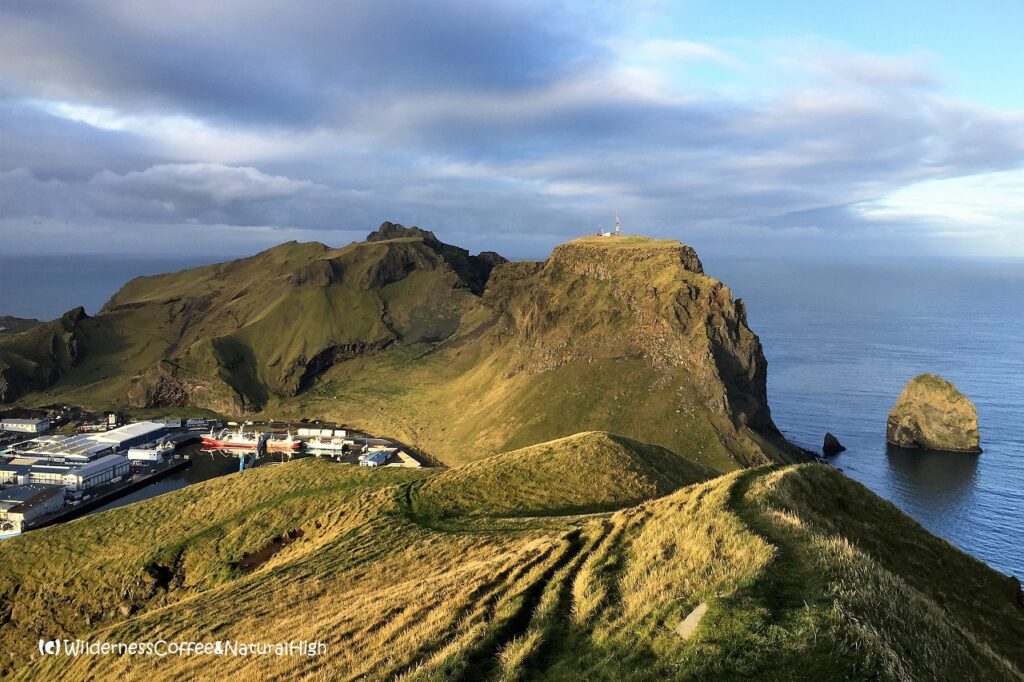 Heimaklettur hike, view to Klif, Heimaey, Iceland.
