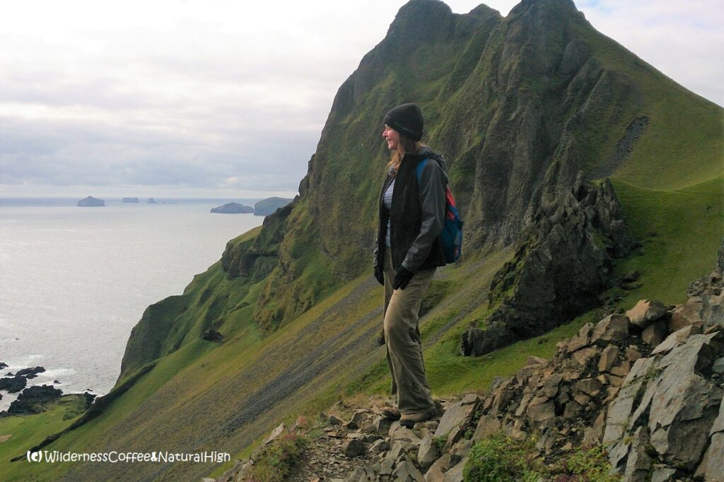 Crumbly path, Herjólfsdalur hike, Heimaey, Vestmannaeyjar, Iceland.
