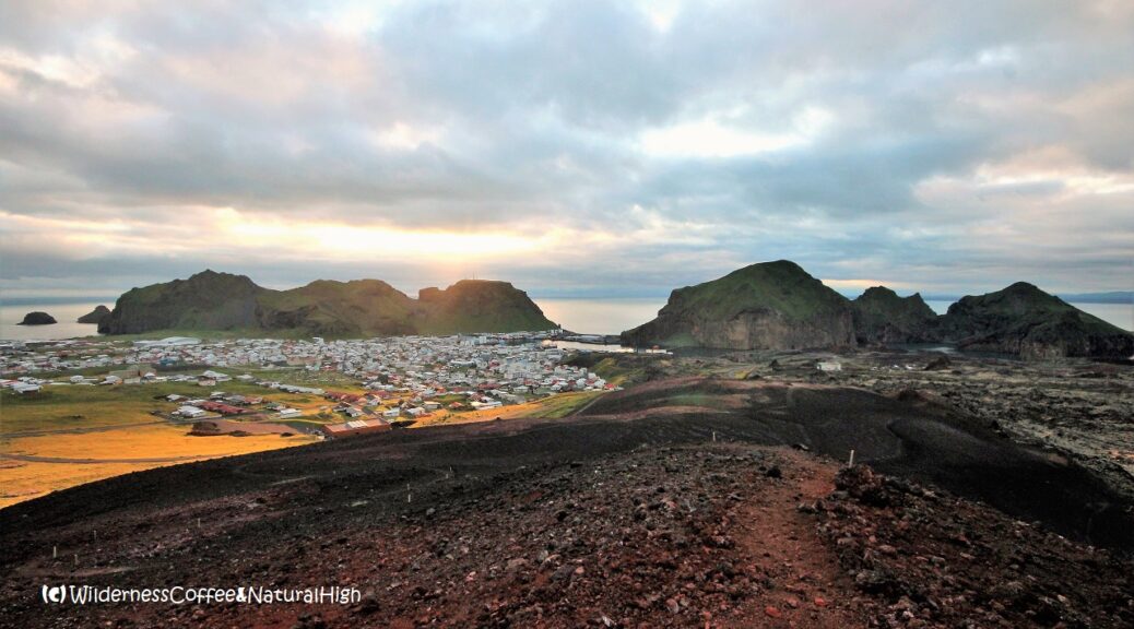 Midnight sunset on Heimaey, Iceland.
