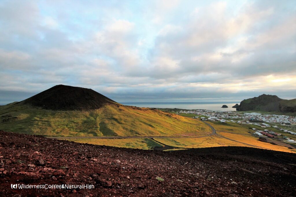 Sunset on Helgafell volcano, Heimaey, Vestmannaeyjar, Iceland.