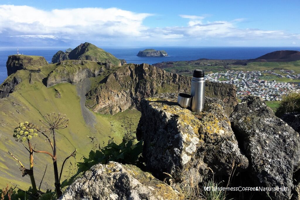 Wilderness Coffee with a view! Wilderness Coffee on the rocks, Vestmannaeyjar, Iceland.