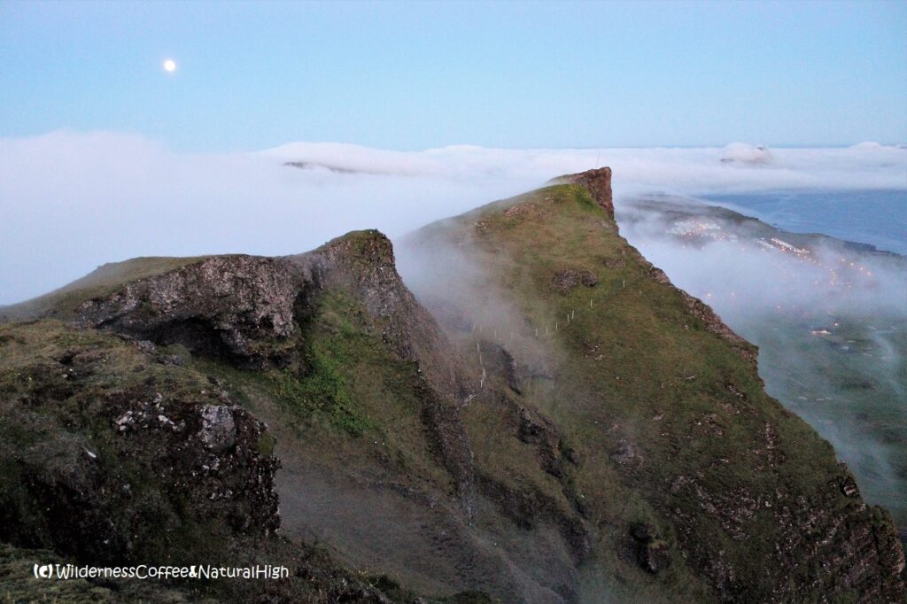 Dalalæða flowing into Herjólfsdalur Waterfalls of fog flowing into Herjólfsdalur, Heimaey, Vestmannaeyjar, Iceland.