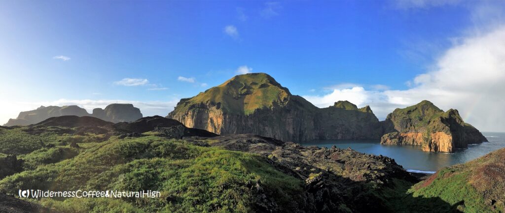 Heimaey harbour and lava fields, Vestmannaeyjar, Iceland.