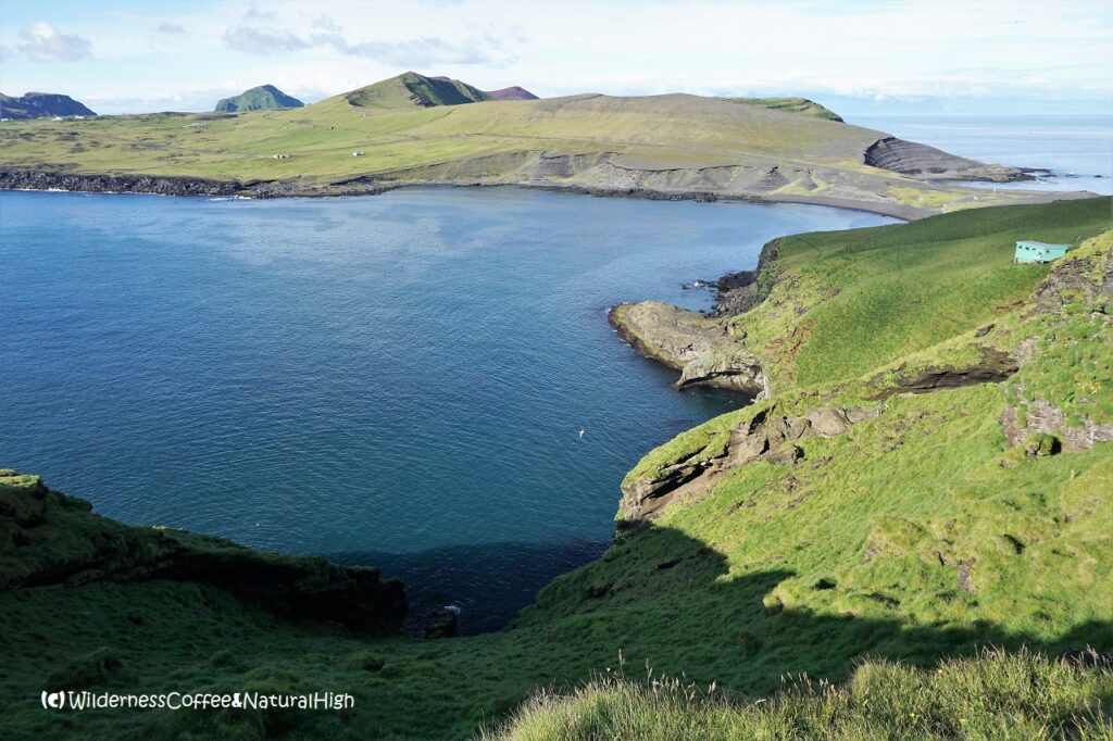View from Stórhöfði over Heimaey Stórhöfði coastal track, Vestmannaeyjar, Iceland.