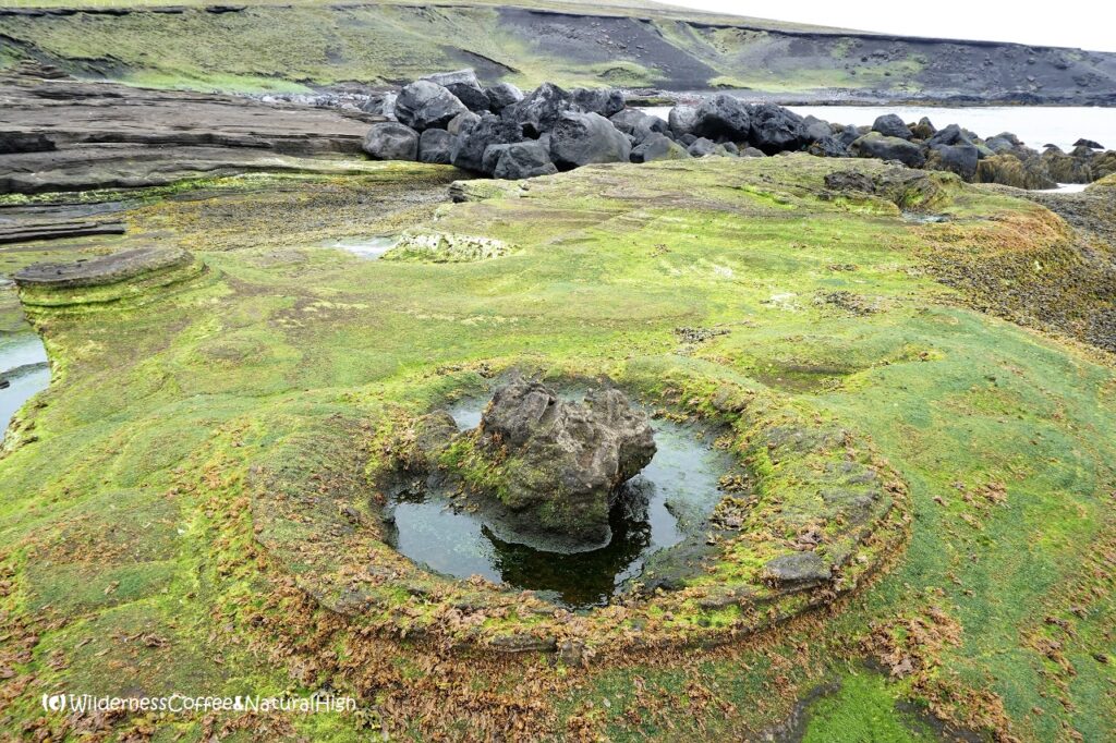 Lava bomb structure Klauf geological beach, Stórhöfði coastal track, Heimaey, Vestmannaeyjar, Iceland.