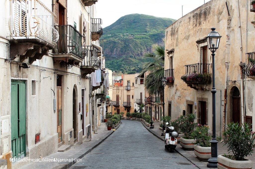 Quaint street in Lipari Lipari street, Aeolian Islands, Italy.