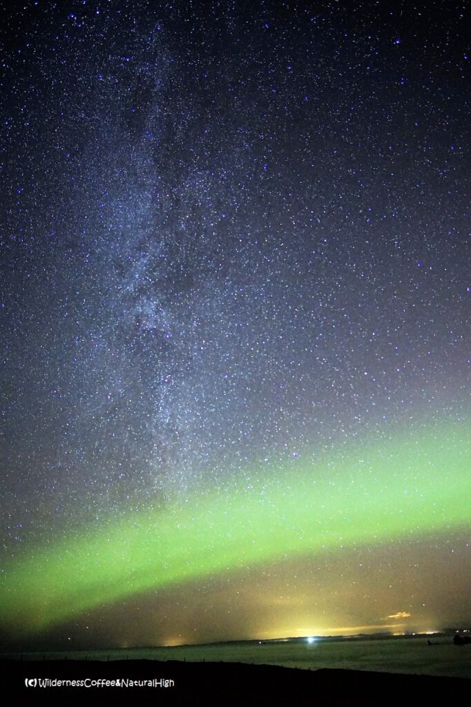 Northern lights and Milky Way Northern lights and Milky Way, Heimaey, Vestmannaeyjar, Iceland.