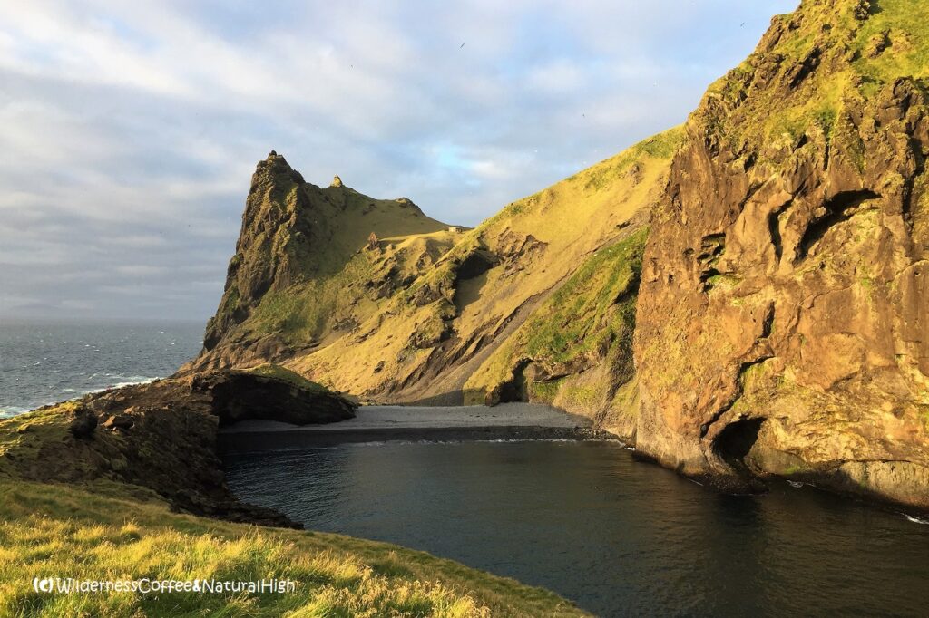 Stafsnes hidden beach and peninsula, Heimaey, Vestmannaeyjar, Iceland.