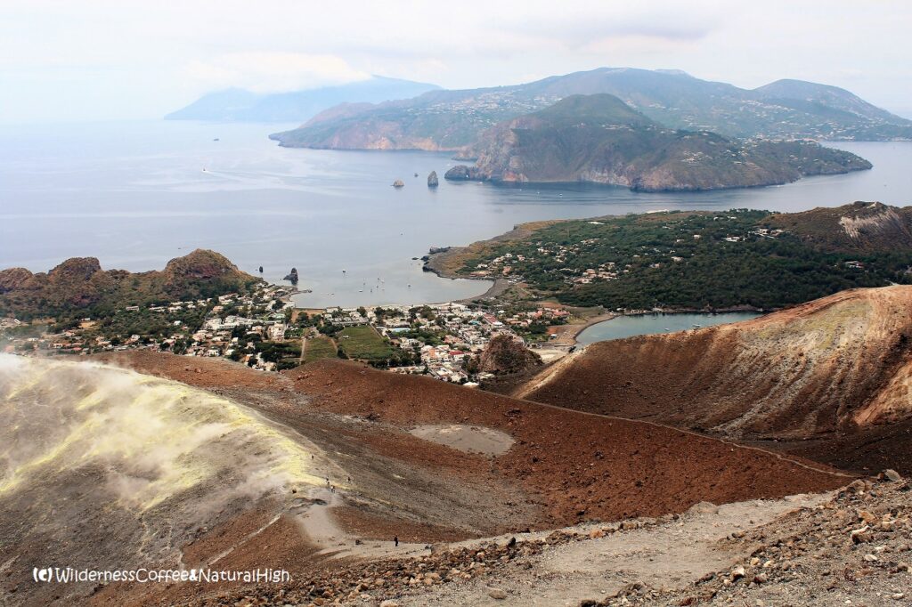 View from the crater rim Vulcano crater rim, Aeolian Islands, Italy.