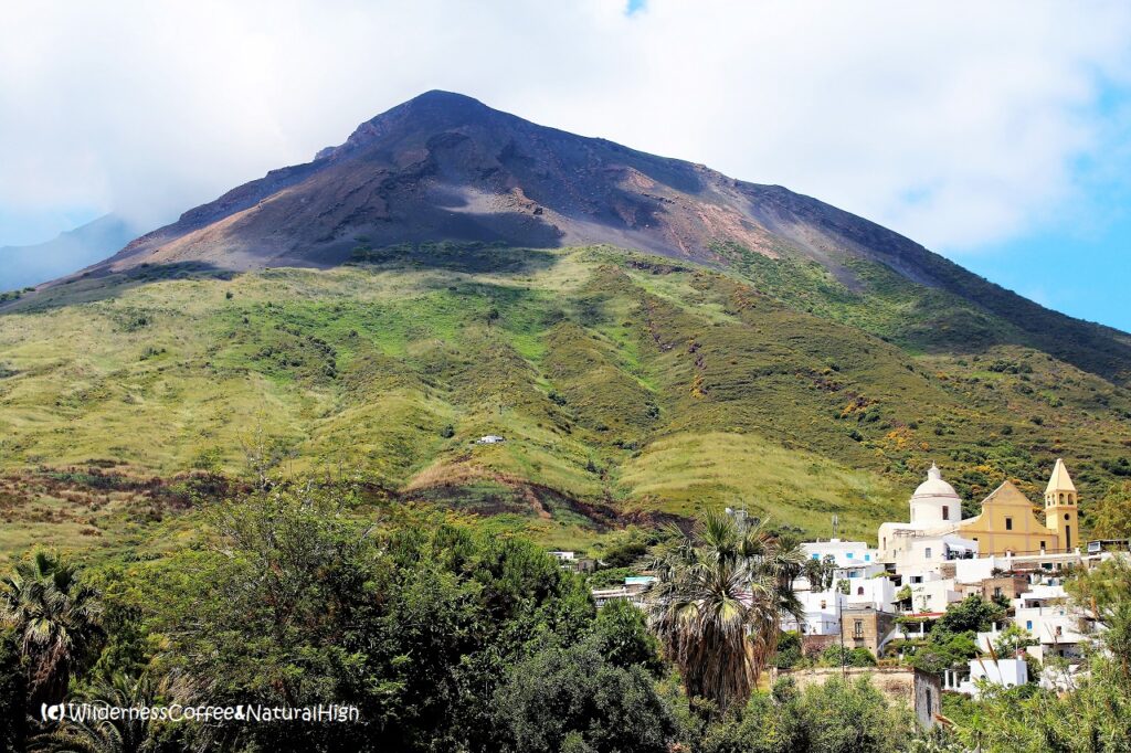 Stromboli volcano and observatory Stromboli volcano and observatory, Aeolian Islands, Italy.