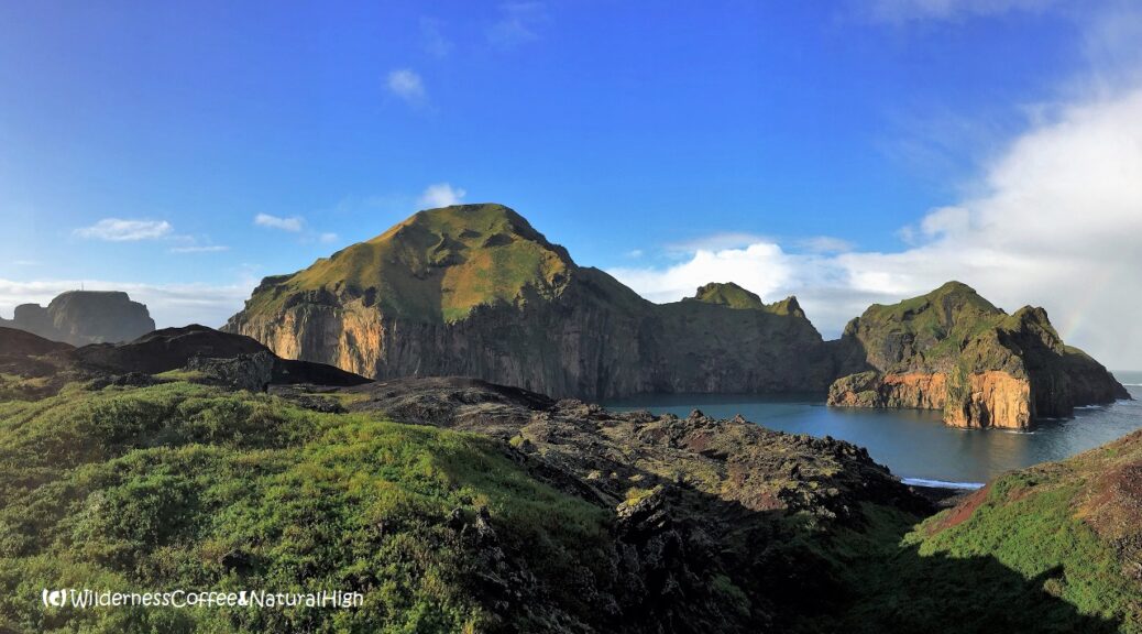 Heimaey harbour and lava fields, Vestmannaeyjar, Iceland.