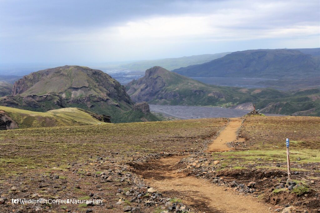 Lower Fimmvörðuháls track Lower Fimmvörðuháls hiking track, Thórsmork, Iceland.