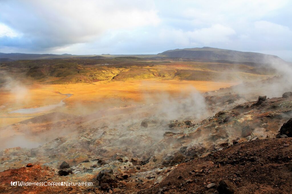 Colourful views and steaming heaps Steaming heaps at Krýsuvík-Seltun, Reykjanes GeoPark, Iceland.