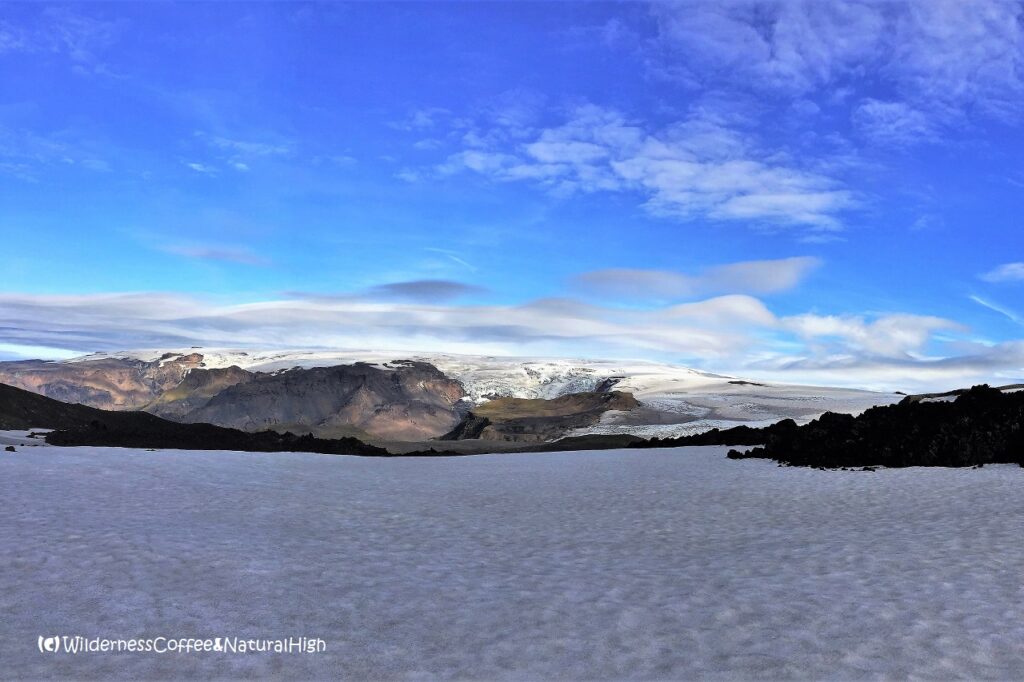 Snowfield and Fimmvörðuháls fissure Snowfield and Fimmvörðuháls fissure, Eyjafjallajökull, Iceland.
