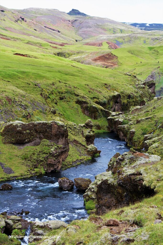 Skóga river canyon Skóga river canyon, Waterfall Way, Fimmvörðuháls walking route, Iceland.