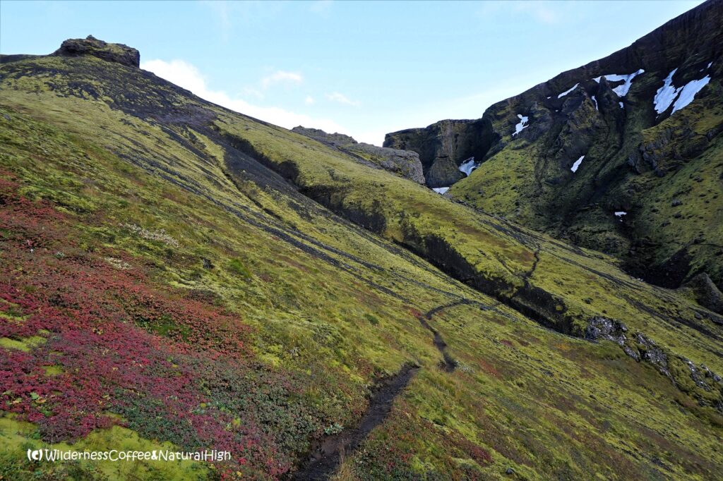 Canyon path towards Fimmvörðuháls Hvannárgil canyon path towards Fimmvörðuháls, Iceland.