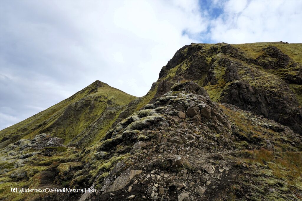 The two-headed monster Hiking track and view to the top of Rjúpnafell, Thórsmörk, Iceland.