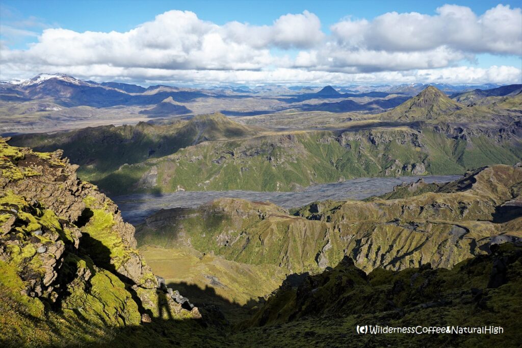 View over Thórsmörk valley View over Thórsmörk from Útigönguhöfði, hiking route, Thórsmörk, Iceland.