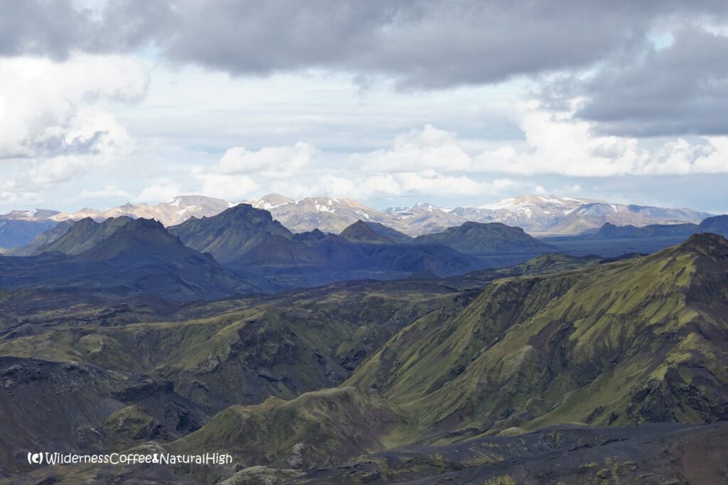 View to Landmannalaugar View towards Landmannalaugar from Mount Rjúpnafell, Thórsmörk, Iceland.