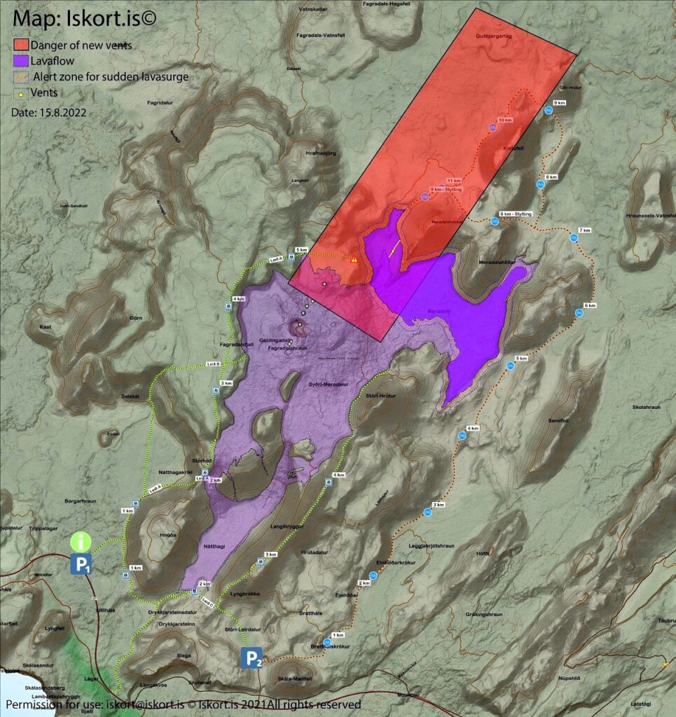 Fagradalsfjall-Meradalir hiking map, Reykjanes, Iceland.